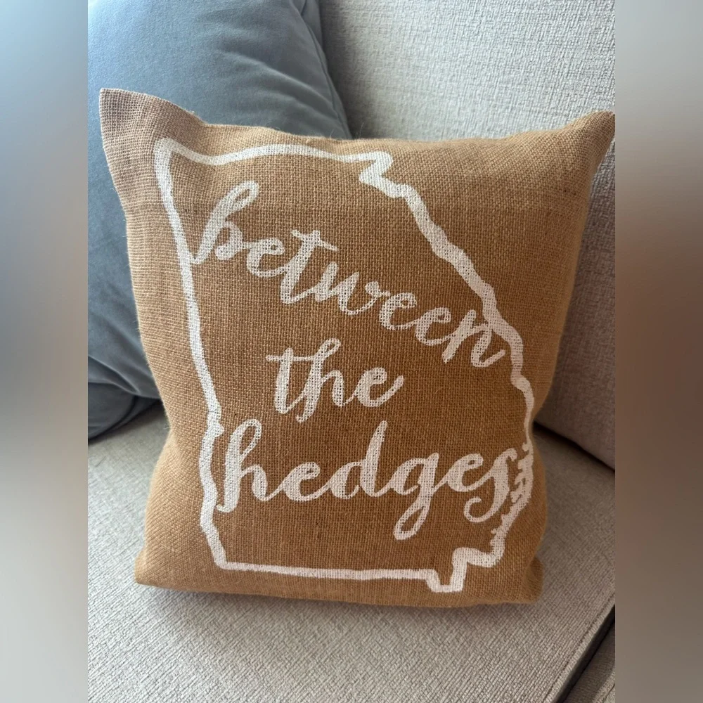 UGA Between the Hedges burlap pillow